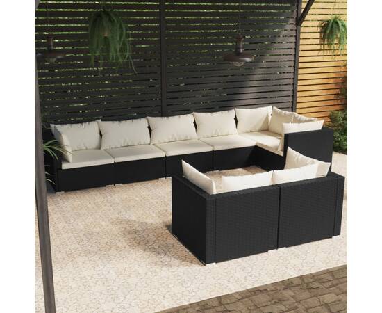 Set mobilier de grădină cu perne, 8 piese, negru, poliratan