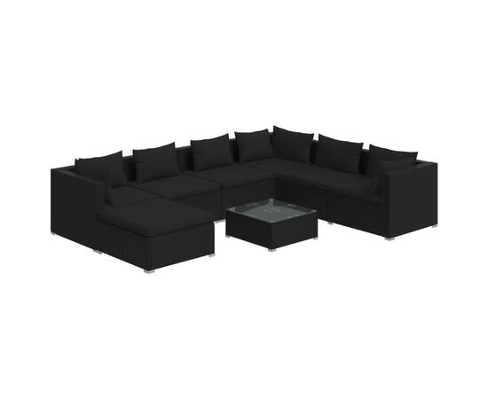 Set mobilier de grădină cu perne, 8 piese, negru, poliratan, 2 image