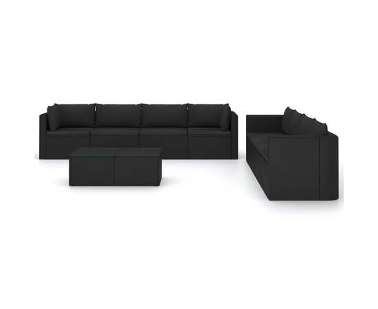 Set mobilier de grădină cu perne, 9 piese, negru, poliratan, 3 image