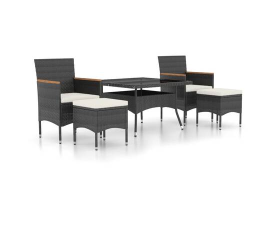 Set mobilier grădină, 5 piese, negru, poliratan/sticlă tratată, 2 image