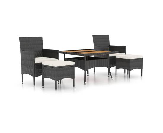 Set mobilier de grădină, 5 piese, negru, poliratan, lemn acacia, 2 image