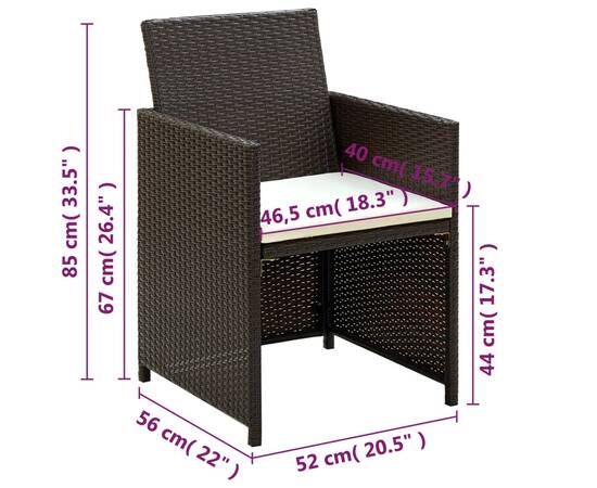 Set mobilier de grădină cu perne, 4 piese, maro, poliratan, 11 image