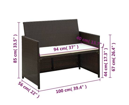 Set mobilier de grădină cu perne, 4 piese, maro, poliratan, 10 image