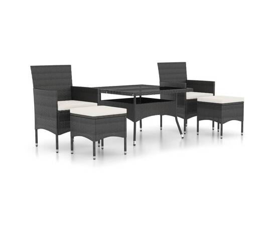 Set mobilier grădină, 5 piese, negru, poliratan/sticlă tratată, 2 image