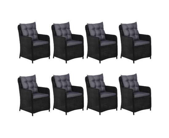 Set mobilier de exterior, 9 piese, negru, poliratan, 4 image