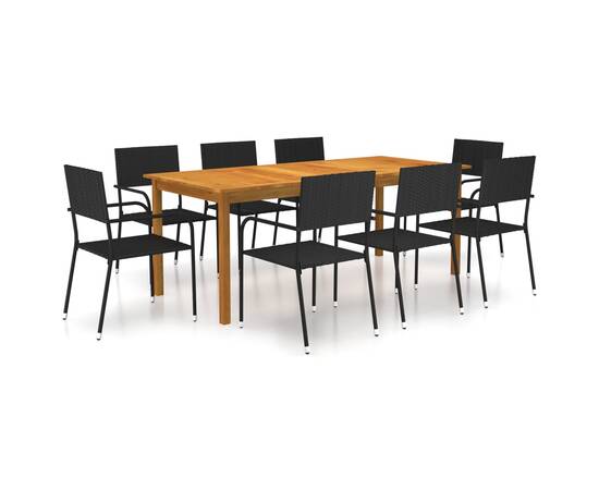 Set mobilier de grădină, 9 piese, negru