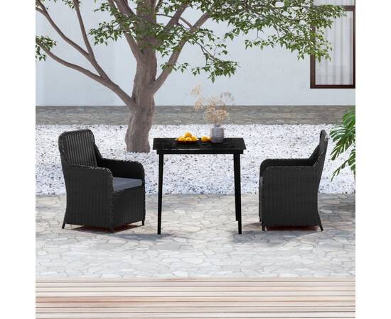 Set mobilier de grădină, cu perne, 3 piese, negru