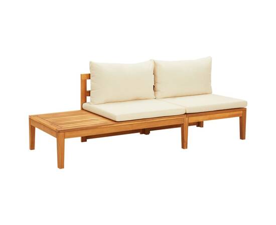 Set mobilier grădină perne alb/crem, 4 piese, lemn masiv acacia, 5 image