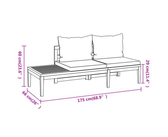 Set mobilier grădină perne alb crem, 4 piese, lemn masiv acacia, 11 image