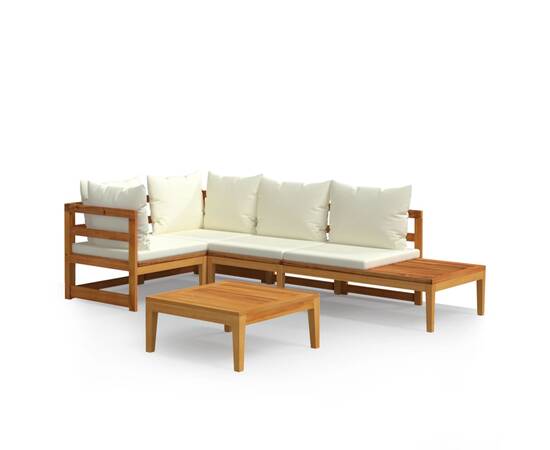 Set mobilier grădină perne alb/crem, 4 piese, lemn masiv acacia, 2 image