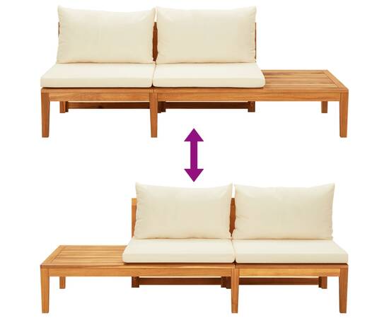 Set mobilier grădină perne alb/crem, 4 piese, lemn masiv acacia, 6 image