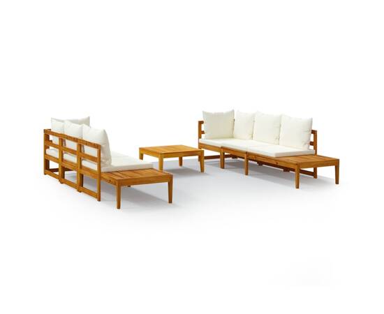 Set mobilier grădină perne alb crem, 5 piese, lemn masiv acacia, 2 image