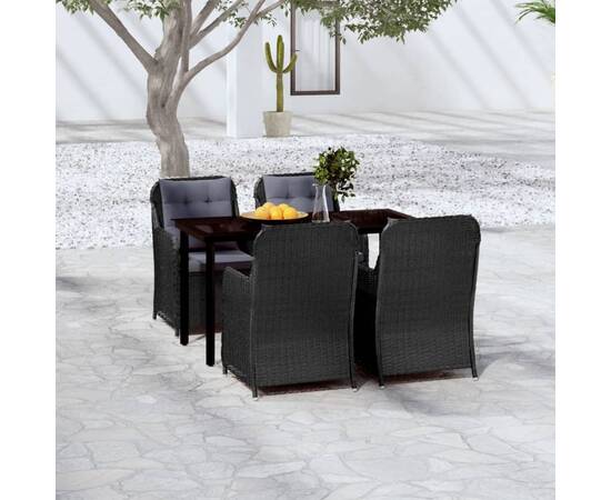 Set mobilier pentru grădină, 5 piese, negru