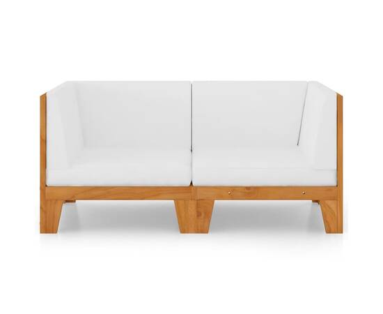 Canapea cu 2 locuri cu perne alb crem, lemn masiv de acacia, 3 image