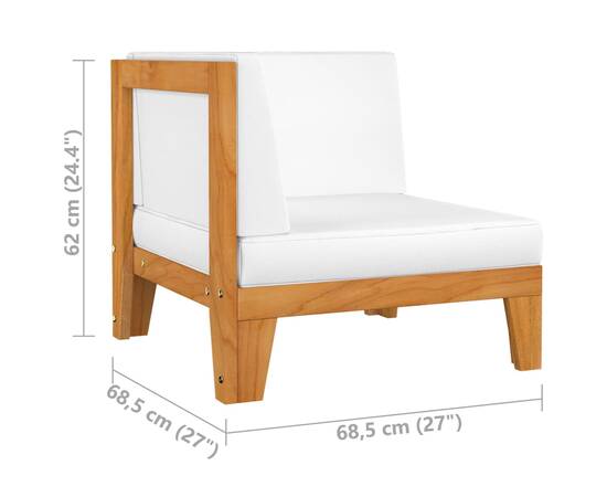 Canapea cu 2 locuri cu perne alb crem, lemn masiv de acacia, 6 image