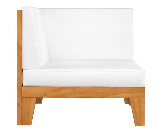 Canapea cu 2 locuri cu perne alb crem, lemn masiv de acacia, 5 image