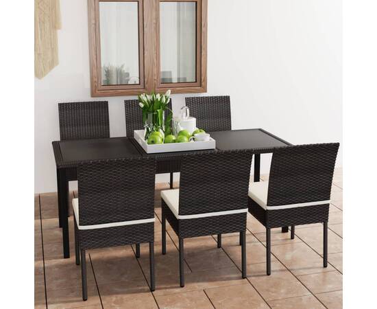 Set de mobilier de grădină, 7 piese, negru, poliratan