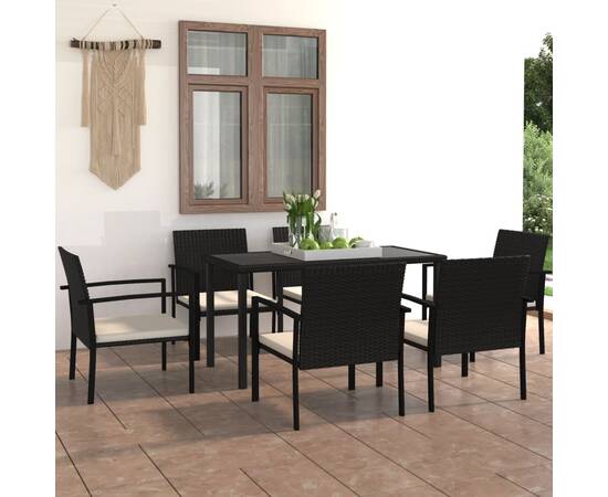 Set de mobilier pentru grădină, 7 piese, negru, poliratan