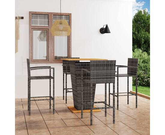 Set mobilier bar de grădină, 5 piese, gri