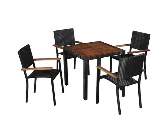 Set mobilier de exterior, 5 piese negru, poliratan, lemn acacia