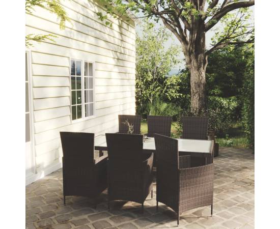 Set mobilier de exterior cu perne, 7 piese, maro, poliratan