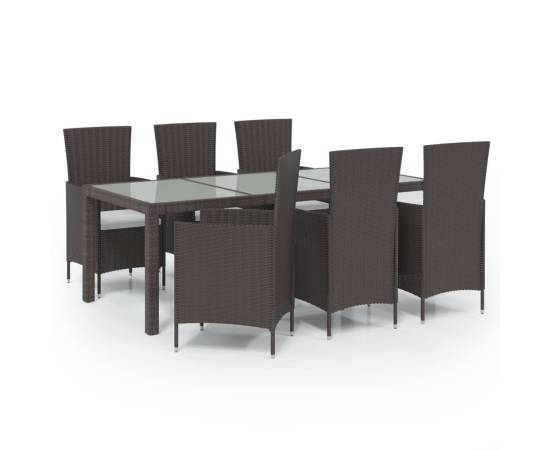 Set mobilier de exterior cu perne, 7 piese, maro, poliratan, 2 image