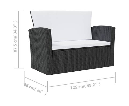 Set mobilier de grădină cu perne, 16 piese, negru, poliratan, 10 image