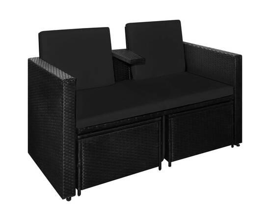 Set mobilier de grădină cu perne, 3 piese, negru, poliratan, 6 image