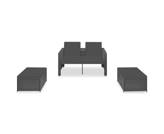 Set mobilier de grădină cu perne, 3 piese, negru, poliratan, 2 image