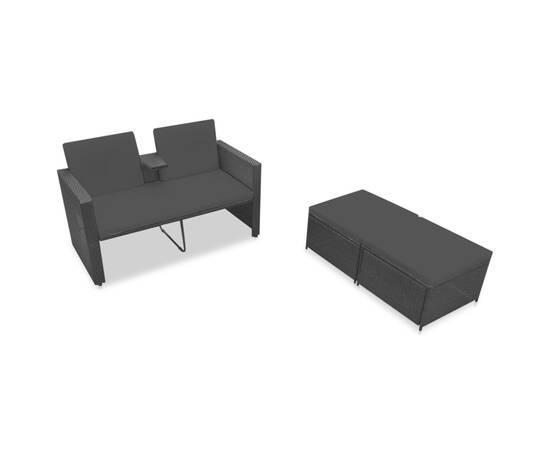 Set mobilier de grădină cu perne, 3 piese, negru, poliratan, 3 image