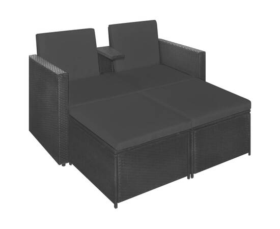 Set mobilier de grădină cu perne, 3 piese, negru, poliratan, 4 image