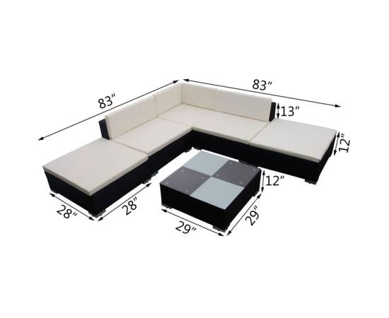 Set mobilier de grădină cu perne, 6 piese, negru, poliratan, 6 image