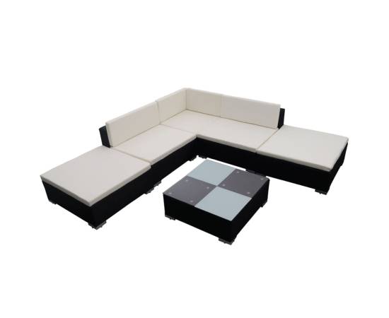 Set mobilier de grădină cu perne, 6 piese, negru, poliratan, 2 image