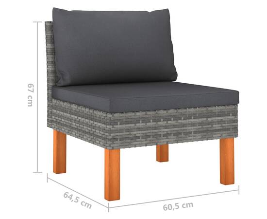 Set mobilier de grădină cu perne, 7 piese, gri, poliratan, 9 image