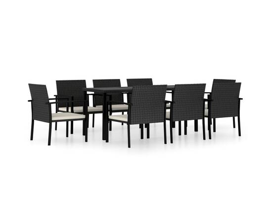 Set de masă și scaune de exterior, 9 piese, negru, poliratan, 2 image