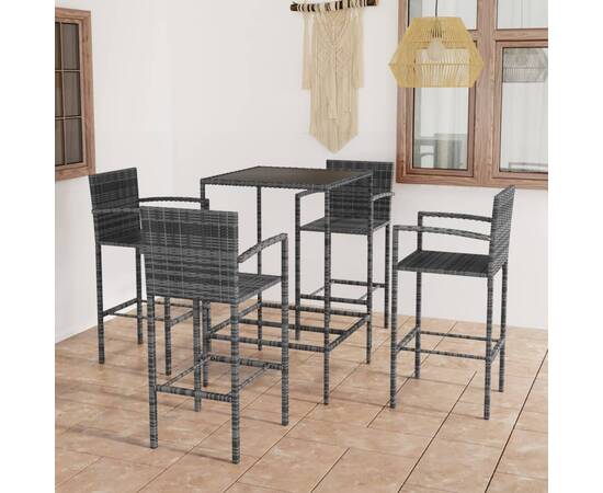 Set mobilier bar de grădină, 5 piese, gri, poliratan