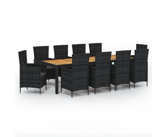 Set mobilier de exterior cu perne, 11 piese, negru, poliratan, 2 image