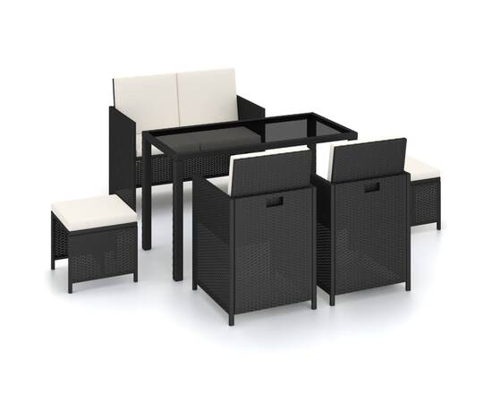 Set mobilier de exterior cu perne, 6 piese, negru, poliratan, 2 image