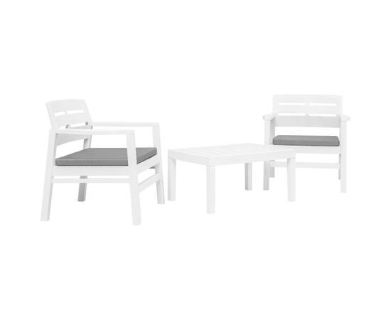Set mobilier de grădină, 3 piese, alb, plastic