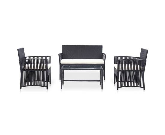 Set mobilier de grădină cu perne, 4 piese, negru, poliratan, 2 image