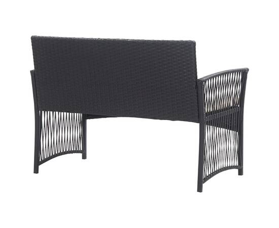 Set mobilier de grădină cu perne, 4 piese, negru, poliratan, 6 image