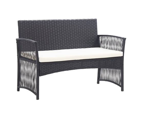 Set mobilier de grădină cu perne, 4 piese, negru, poliratan, 3 image