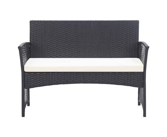 Set mobilier de grădină cu perne, 4 piese, negru, poliratan, 4 image