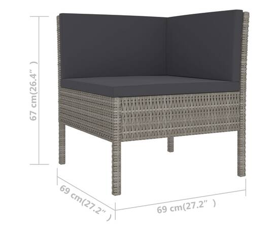 Set mobilier de grădină cu perne, 6 piese, gri, poliratan, 6 image