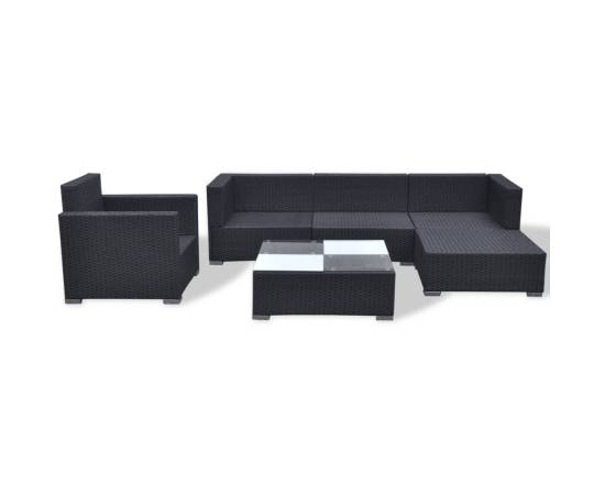 Set mobilier de grădină cu perne, 6 piese, negru, poliratan, 7 image