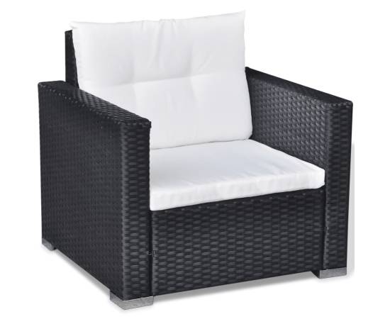 Set mobilier de grădină cu perne, 6 piese, negru, poliratan, 8 image