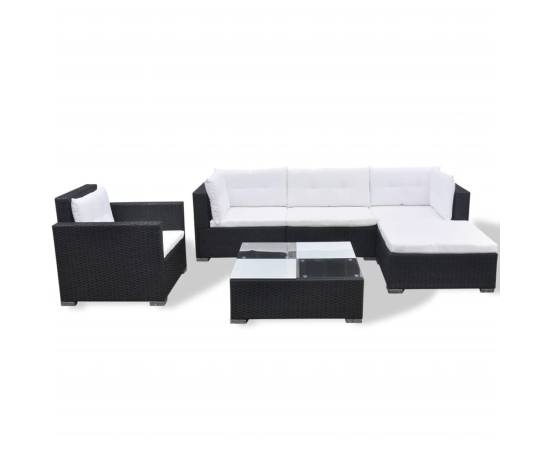 Set mobilier de grădină cu perne, 6 piese, negru, poliratan, 3 image