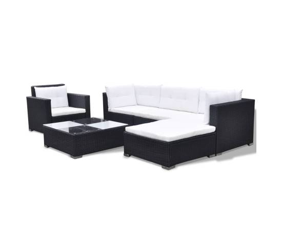 Set mobilier de grădină cu perne, 6 piese, negru, poliratan, 4 image