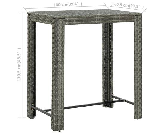 Set mobilier bar de grădină cu perne, 5 piese, gri, poliratan, 11 image