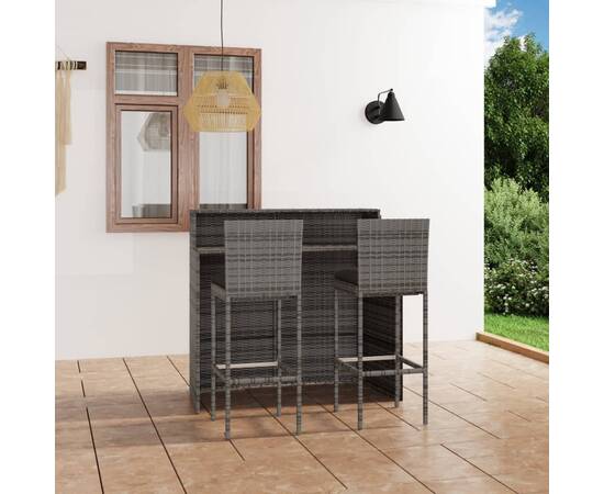 Set mobilier de bar de grădină cu perne, 3 piese, gri